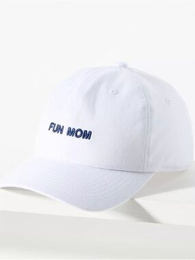NWT Anthropologie “FUN MOM" White Embroidered Baseball Cap, one size fits all